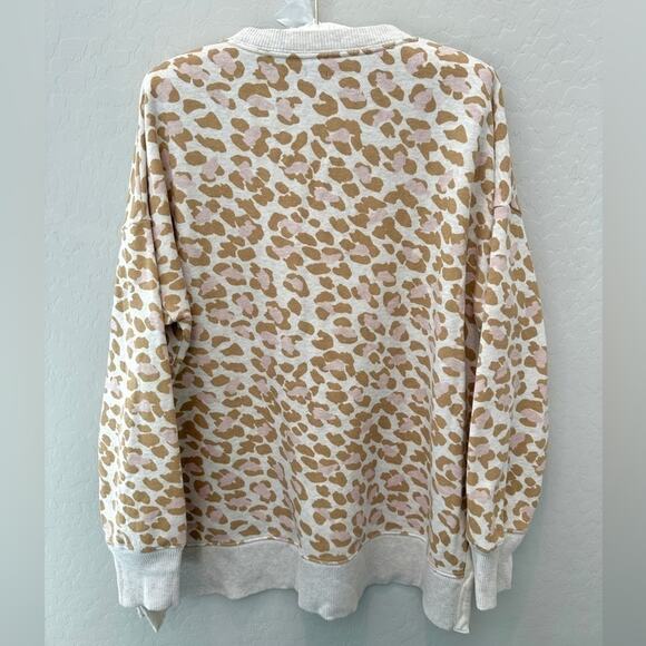 AERIE | Leopard Print Sweatshirt Tan Pink Pullover Cozy Animal Print | Medium - Picture 4 of 7